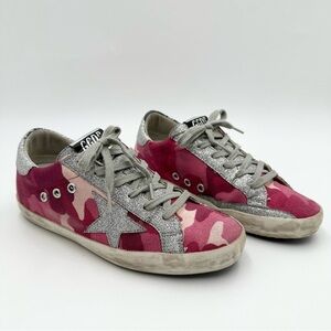 Golden Goose Pink Camo Superstar Shoes